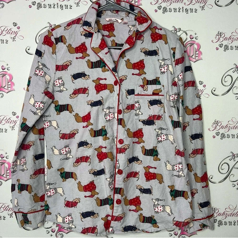 La vie en rose button down PJs pajamas wiener dog in hats and outfits cute dogs